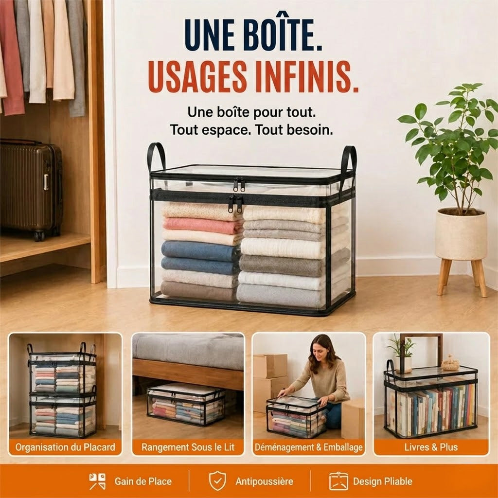 ⏳Dernier jour : achetez-en 2, le 3e offert !!💕 Sac de rangement transparent SVOZK® – grand, anti-poussière et humidité, avec poignée✨ Idéal pour vêtements, jouets, livres, peluches et plus encore ! 🧸📚👕🧦