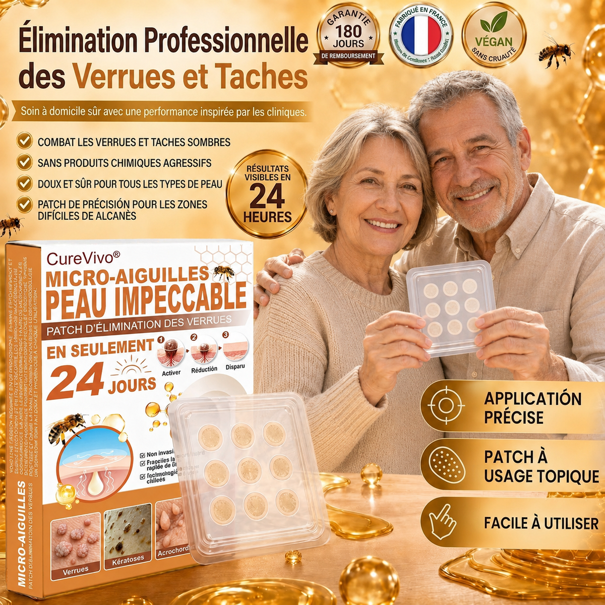 📣 Boutique officielle phare | CureVivo® 🐝 Patch à micro-aiguilles au venin d'abeille (pour les verrues, les taches de vieillesse et les imperfections)🐝