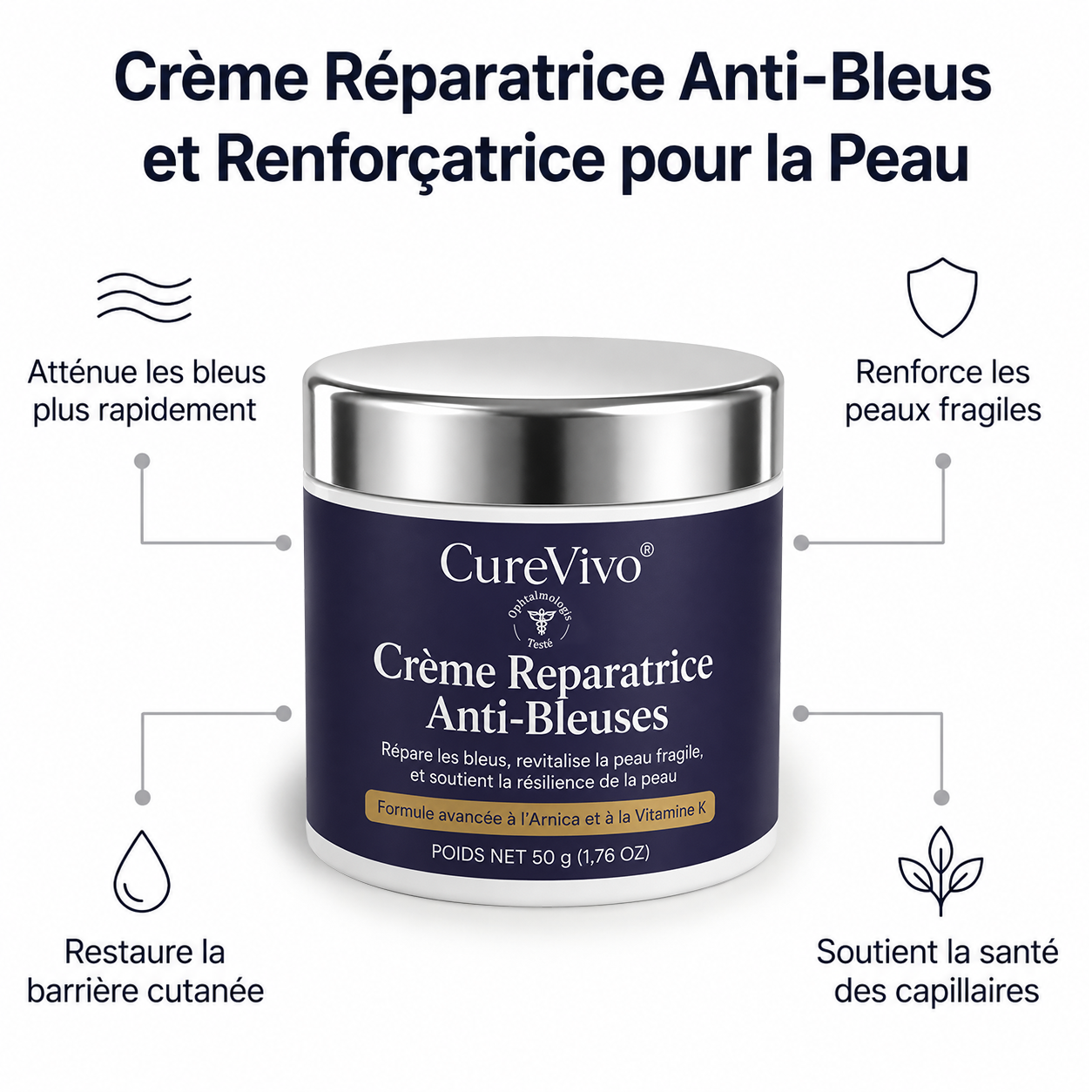 💥 Plus de 100 000 exemplaires vendus 💕 - CureVivo® Crème Réparatrice Anti-Bleus & Fortifiante