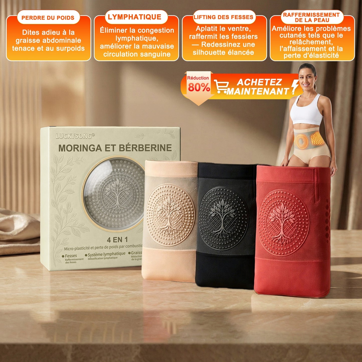 📢☘️Boutique Officielle de la Marque | ✅LUCKYSONG® 2026 Short Sculptant & Brûle-Graisses 4-en-1 à Micro-Particules au Moringa & à la Berbérine