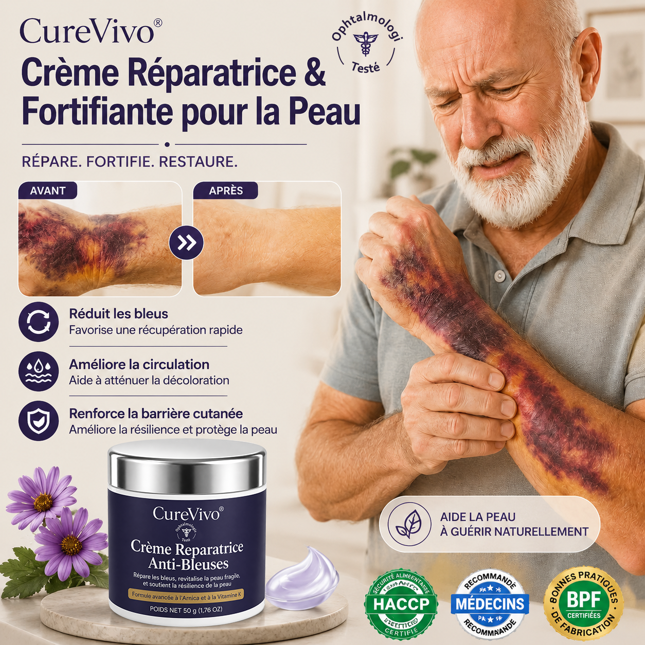 💥 Plus de 100 000 exemplaires vendus 💕 - CureVivo® Crème Réparatrice Anti-Bleus & Fortifiante
