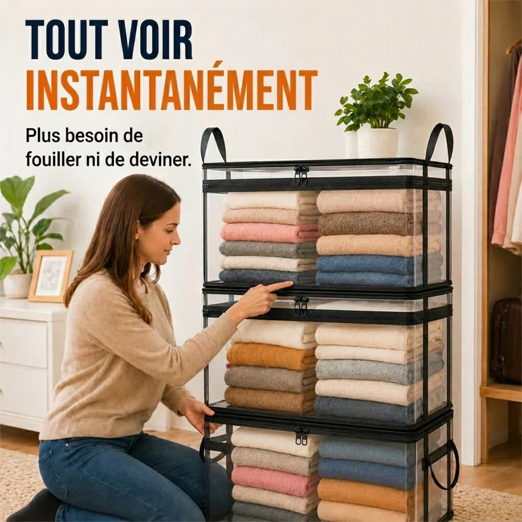 ⏳Dernier jour : achetez-en 2, le 3e offert !!💕 Sac de rangement transparent SVOZK® – grand, anti-poussière et humidité, avec poignée✨ Idéal pour vêtements, jouets, livres, peluches et plus encore ! 🧸📚👕🧦