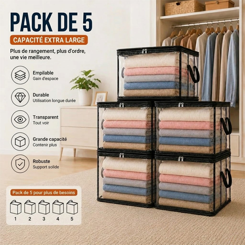 ⏳Dernier jour : achetez-en 2, le 3e offert !!💕 Sac de rangement transparent SVOZK® – grand, anti-poussière et humidité, avec poignée✨ Idéal pour vêtements, jouets, livres, peluches et plus encore ! 🧸📚👕🧦