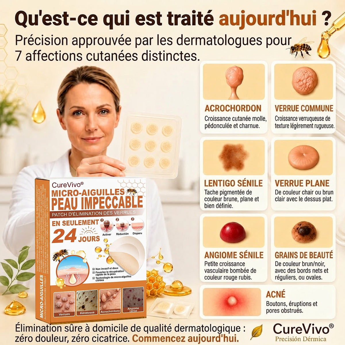 📣 Boutique officielle phare | CureVivo® 🐝 Patch à micro-aiguilles au venin d'abeille (pour les verrues, les taches de vieillesse et les imperfections)🐝