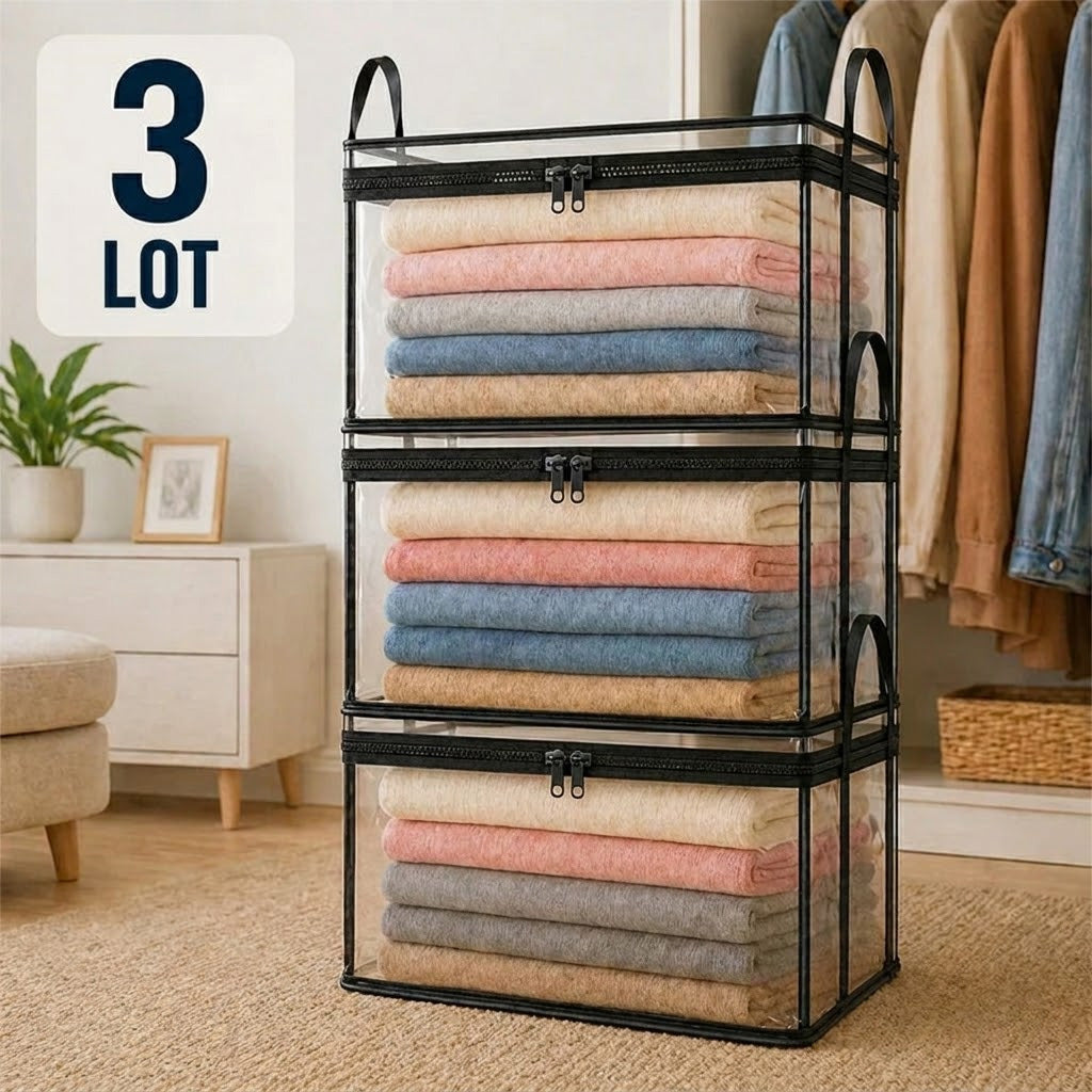 ⏳Dernier jour : achetez-en 2, le 3e offert !!💕 Sac de rangement transparent SVOZK® – grand, anti-poussière et humidité, avec poignée✨ Idéal pour vêtements, jouets, livres, peluches et plus encore ! 🧸📚👕🧦