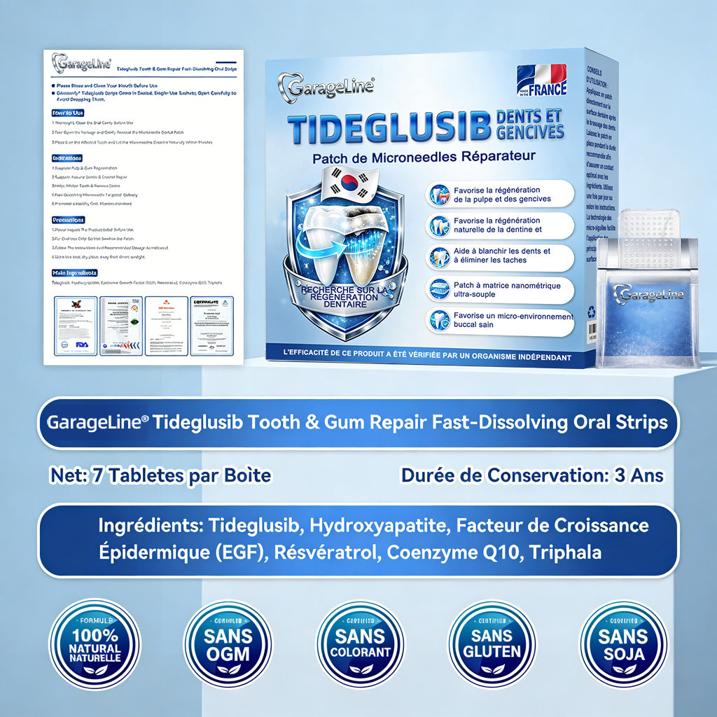 𝐆𝐚𝐫𝐚𝐠𝐞𝐋𝐢𝐧𝐞®®🇫🇷🦷 Bandes buccales Tideglusib à dissolution rapide pour la réparation des dents et des gencives 😁 (Favorise la réparation dentaire et aide à soulager l'inconfort des gencives ainsi que d'autres problèmes bucco-dentaires courants)
