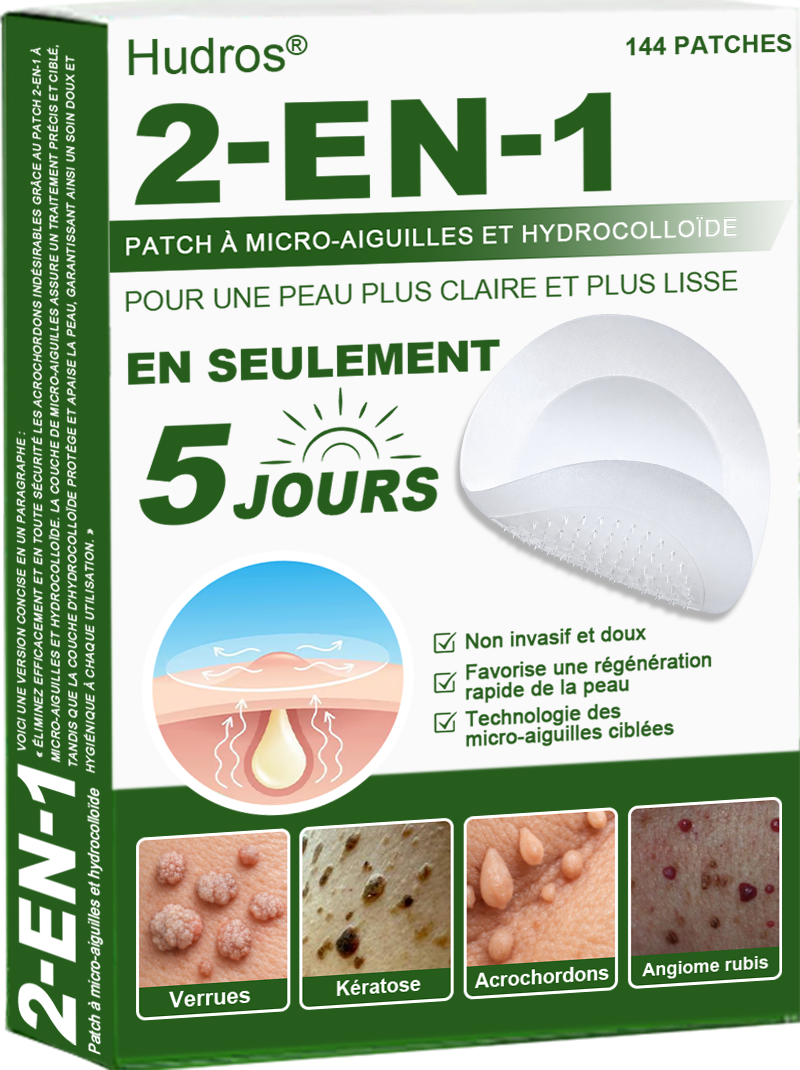 👩🏻‍⚕️Patchs hydrocolloïdes à micro-aiguilles 2 en 1 Hudros® | Élimine les grains de beauté en relief, l'acné, les verrues planes et les acrochordons | Patchs invisibles pour le visage et le corps | 144 patchs