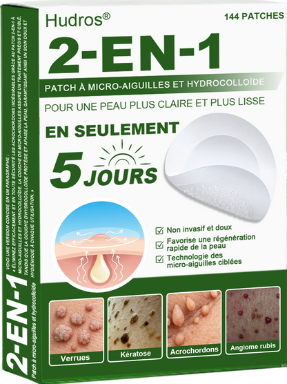 👩🏻‍⚕️Patchs hydrocolloïdes à micro-aiguilles 2 en 1 Hudros® | Élimine les grains de beauté en relief, l'acné, les verrues planes et les acrochordons | Patchs invisibles pour le visage et le corps | 144 patchs
