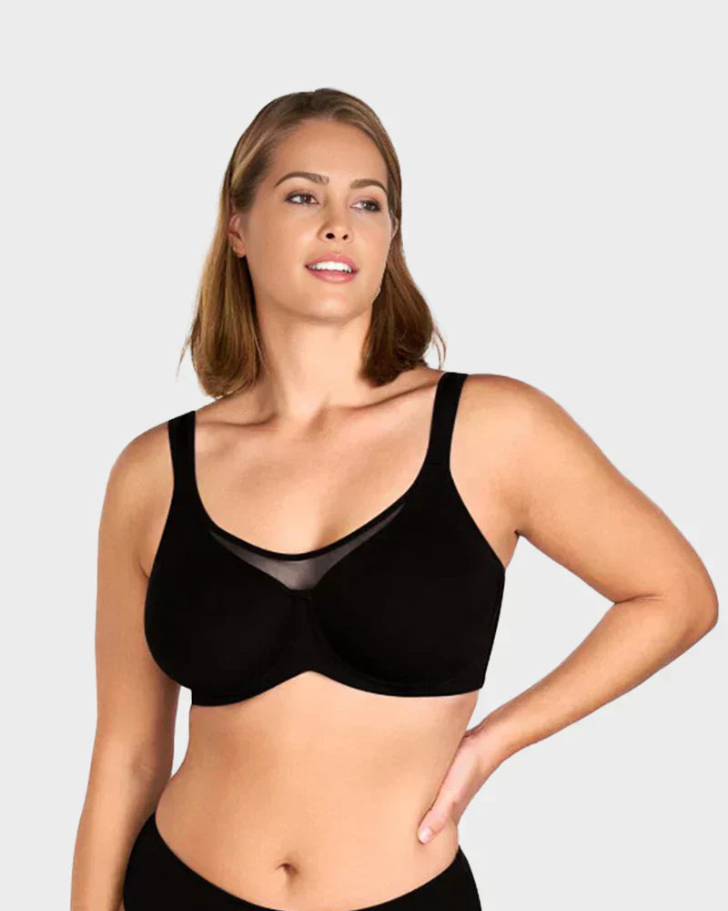 🏆LUCKYSONG® Offre spéciale dernier jour💐Soutien-gorge élégant et transparent à couvrance totale pour femmes grandes tailles - Noir